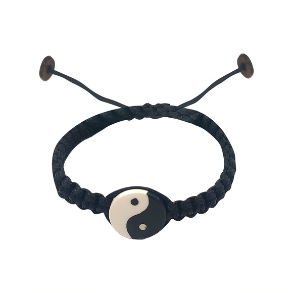 BRACELET PULL STRING TWO TONE YING YANG CHARM