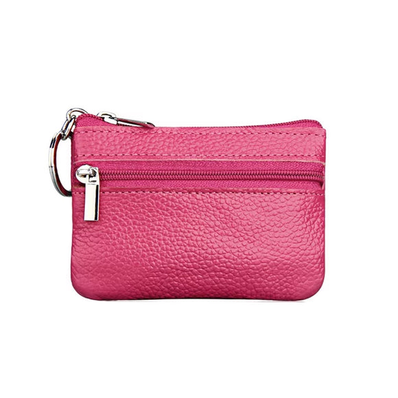 KEYRING COIN PURSE 2 ZIP LEATHER CERISE PINK