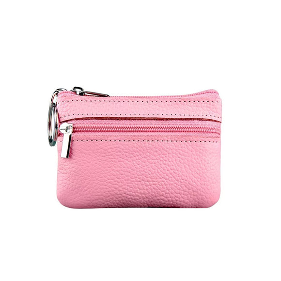 KEYRING COIN PURSE 2 ZIP LEATHER LIGHT PINK