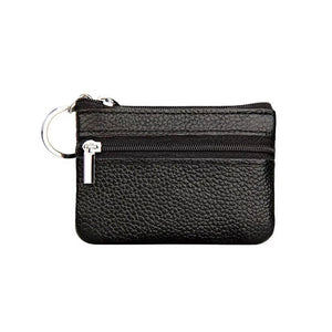 KEYRING COIN PURSE 2 ZIP LEATHER BLACK