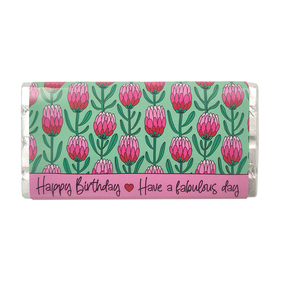 CHOCOLATE 100G PINK PROTEA HAPPY BIRTHDAY