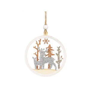 XMAS DECOR HANGING ROUND METALLIC GLITTER WITH REINDEERS