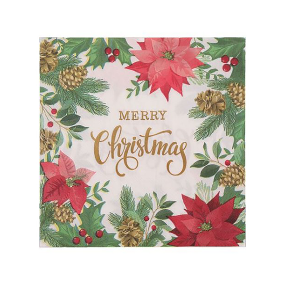 XMAS SERVIETTES CHRISTMAS POINSETTIA PK 20