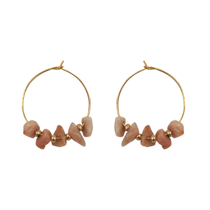 EARRING HOOP GOLD WITH STONE BEADS DUSKY PINK