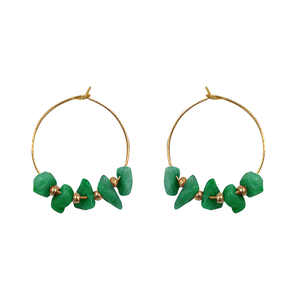 EARRING HOOP GOLD WITH STONE BEADS GREEN