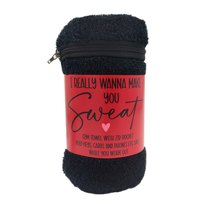 GYM TOWEL BLACK WITH POCKET I WANNA MAKE YOU SWEAT