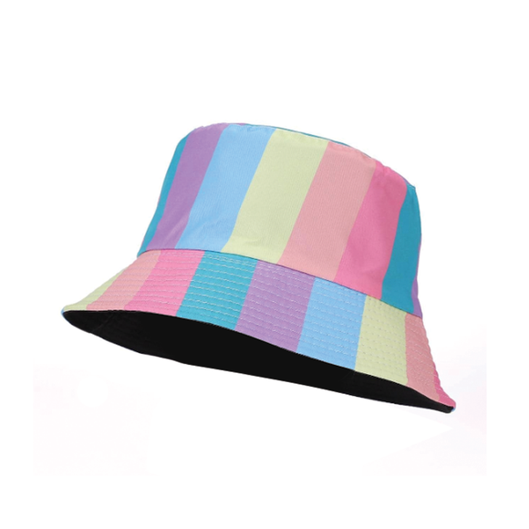 HAT BUCKET MULTI COLOURED PASTEL STRIPES