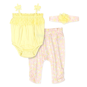 BODY SUIT WITH LEGGINGS & HEADBAND YELLOW ANGLAISE & FLORAL