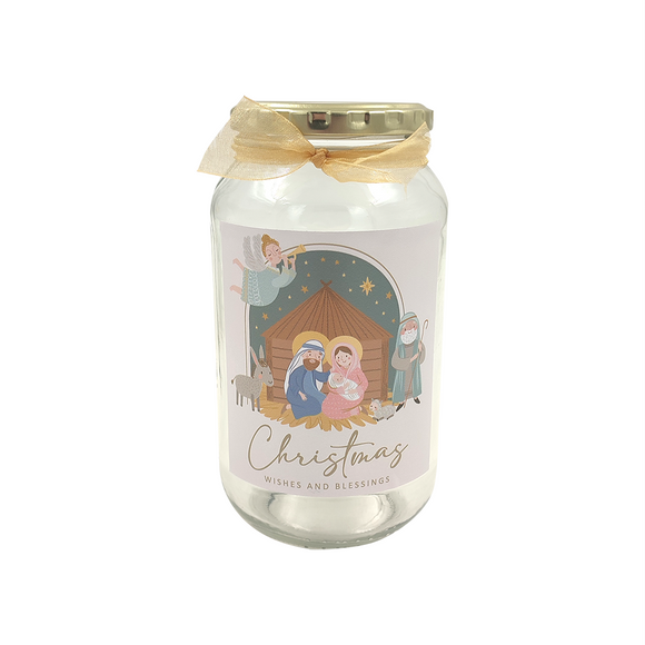 XMAS JAR 750ML PASTEL NATIVITY AND ANGEL