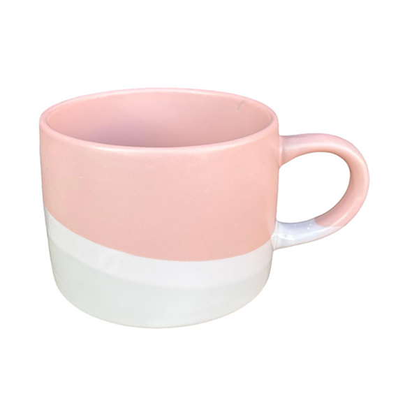 MUG 500ML STONEWARE PINK WITH WHITE AND GREY