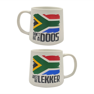 MUG 520ML WHITE SA FLAG LEKKER DOOS