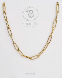 NECKLACE STAINLESS STEEL GOLD PAPERCLIP CHAIN