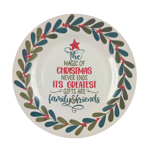 XMAS PLATTER ROUND 26CM WREATH FAMILY AND FRIENDS