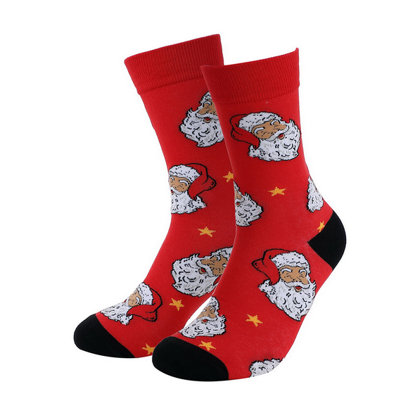 XMAS SOCKS CLASSIC SANTA ON RED WITH BLACK TOES