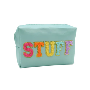 COSMETIC BAG AQUA WITH 3D STUFF WORD