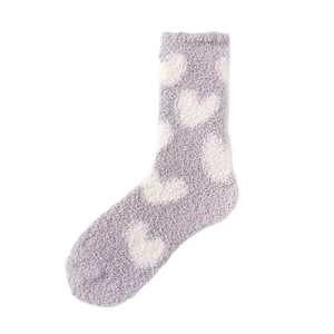 SOCKS FLUFFY WHITE HEARTS  IN GREY