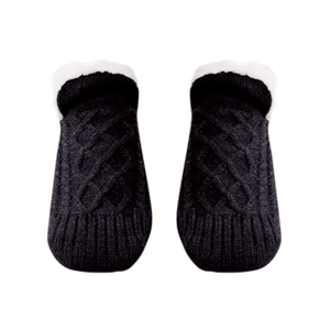 SLIPPER SOCKS ANKLE KNITTED FLEECE BLACK