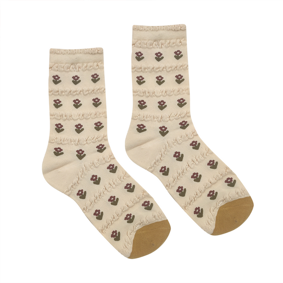 SOCKS SMALL FLOWERS ON BEIGE