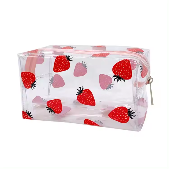 COSMETIC BAG CLEAR WITH STRAWBERRIES