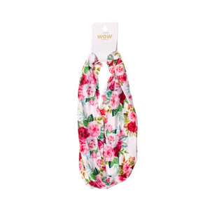 HEAD BAND STRETCH PINK ROSES ON WHITE