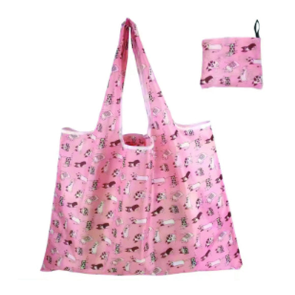 REUSABLE SHOPPING BAG BROWN CATS ON BALLET PINK