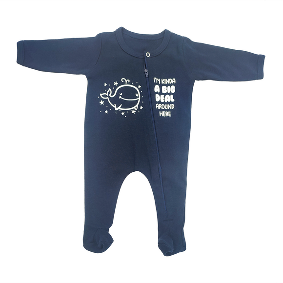BABY GROW LONG SLEEVE WITH ZIPPER NAVY WHALE