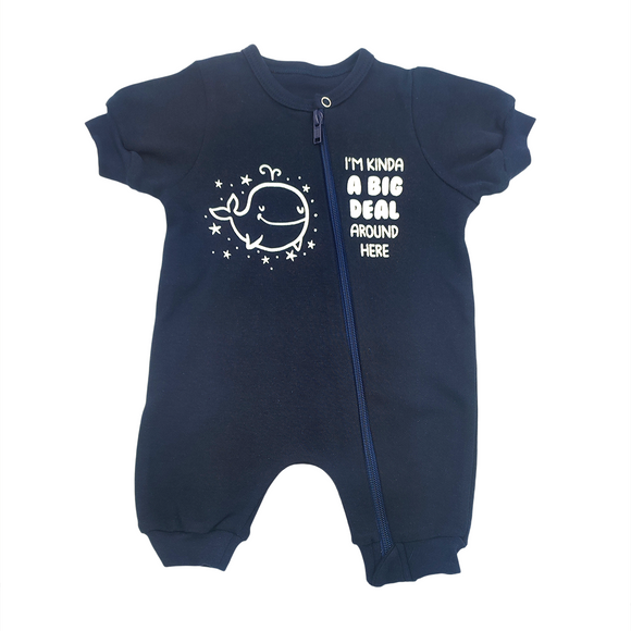 BABY GROW SHORT SLEEVE WITH ZIPPER NAVY WHALE