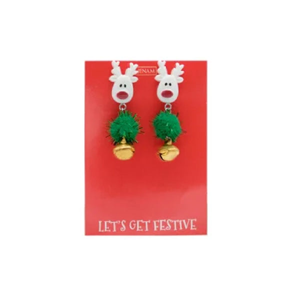 XMAS EARRINGS REINDEER DANGLE WITH TINSEL