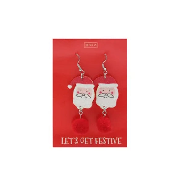 XMAS EARRINGS FATHER XMAS WITH POM POMS