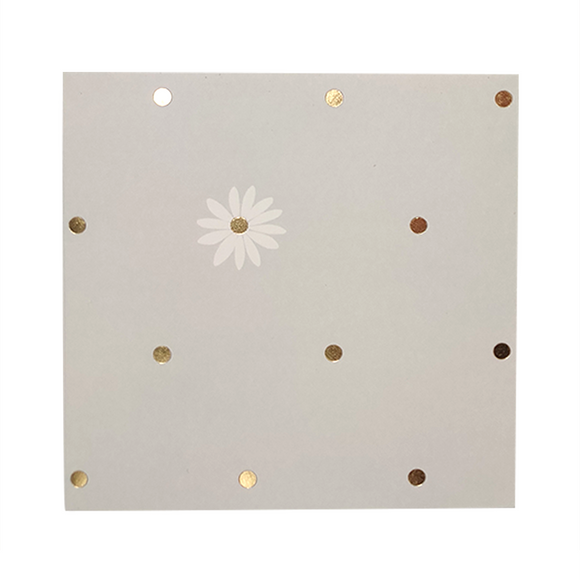 MINI CARD LIGHT GREY WITH GOLD DOTS AND DAISY