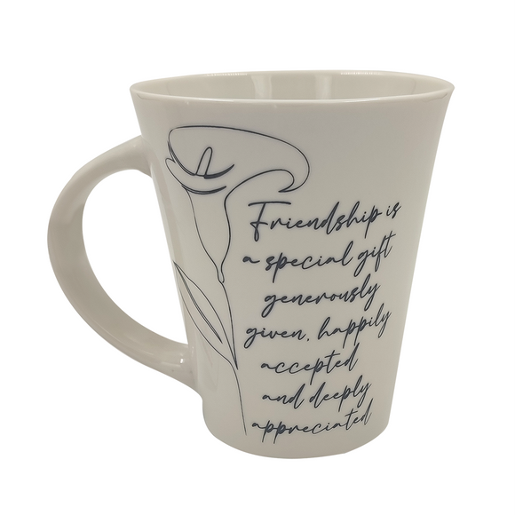 MUG WHITE LILY FRIENDSHIP DEEPLY APPRECIATED