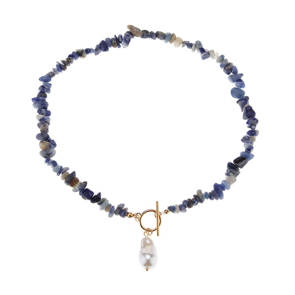 NECK PEARL WITH STONES DARK BLUE